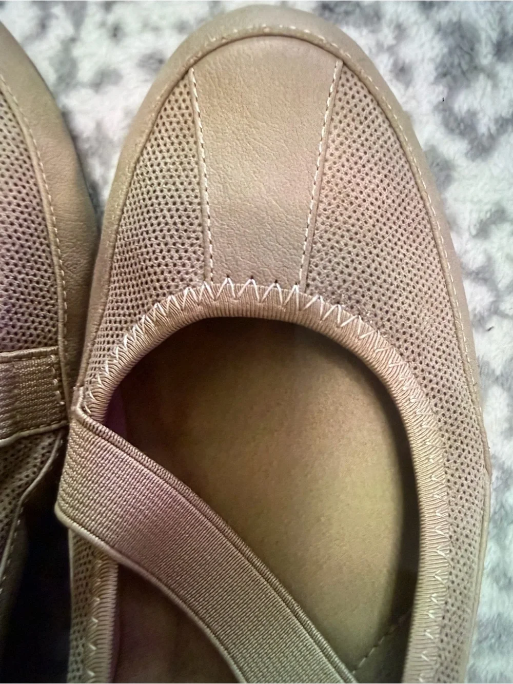 Laura Ashley Taupe Mary Jane Wedges with Elastic Cross Strap
